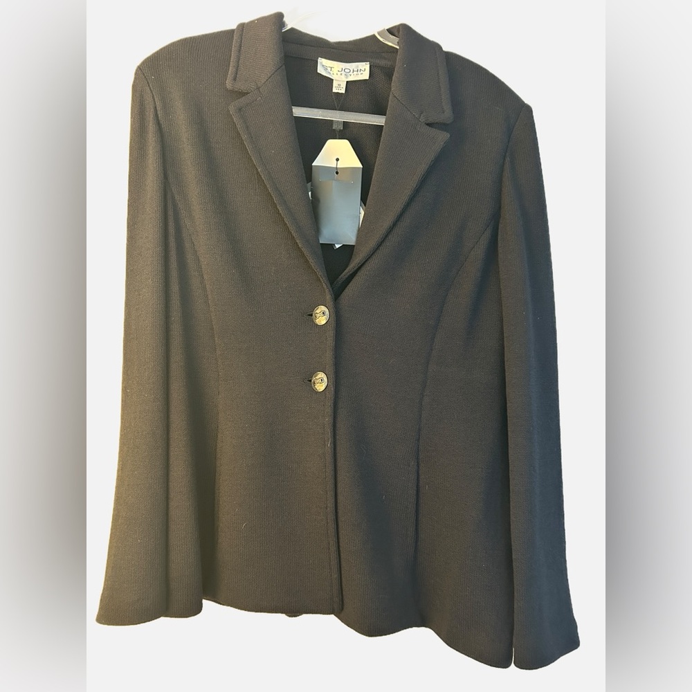 Vintage St. John Santana Knit Jacket Blazer Black Size 12 Marie Gray